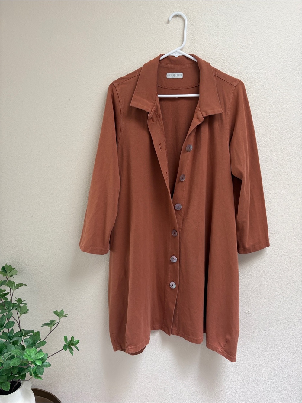 North Star Base Button-Front Rust Orange Long Duster Trench Coat, Size Medium